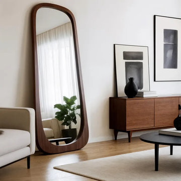 Rounded Rectangle Wooden Mirror Wall Decor