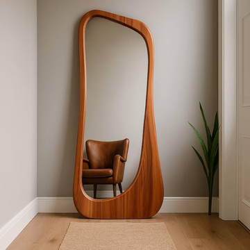 Modern Walnut Asymmetrical Mirror Wall Decor