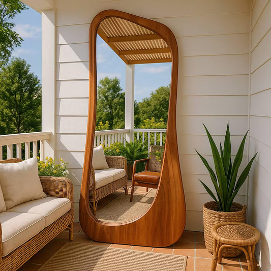 Modern Walnut Asymmetrical Mirror Wall Decor