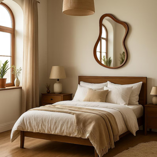 Walnut Wave Mirror Wood Wall Decor