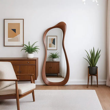 Asymmetrical Oak Mirror Wood Wall Decor