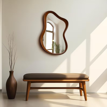 Walnut Wave Mirror Wood Wall Decor