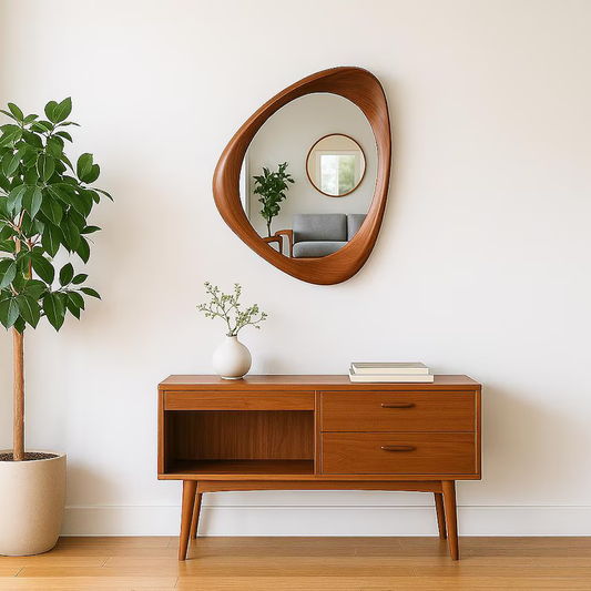 Abstract Walnut Mirror Wall Mirror