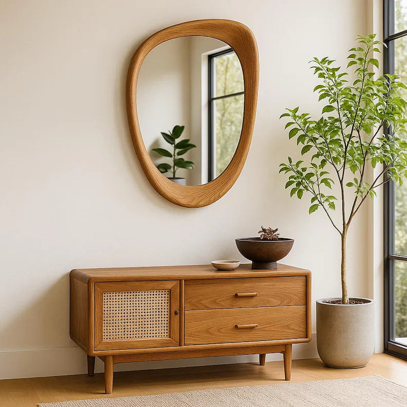 Walnut Wave Mirror Wood Wall Decor