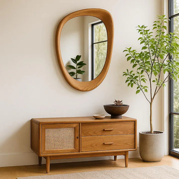 Walnut Wave Mirror Wood Wall Decor