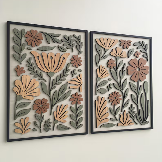 Folk Petal Set Of 2 Wood Wall Decor