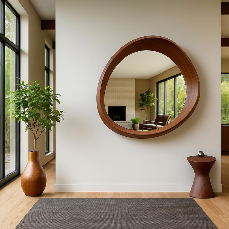 Flowform Mirror Wood Wall Decor