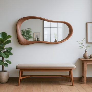 Sculpted Walnut Shape Mirror Wall Mirror