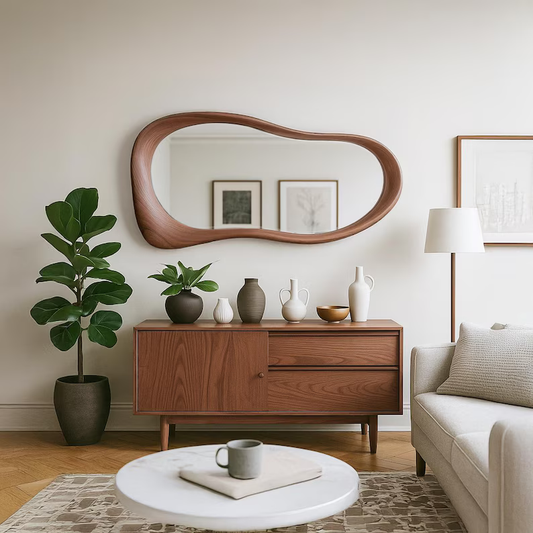 Sculpted Walnut Shape Mirror Wall Mirror