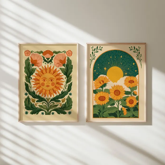 Traditional Sun Bloom Set Of 2 Wall Painting