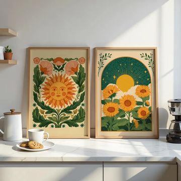 Traditional Sun Bloom Set Of 2 Wall Painting