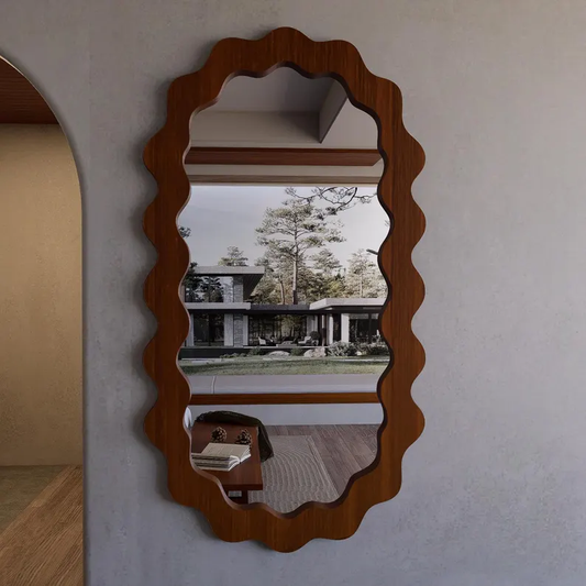 Solid Oak Wavy Frame Mirror Wall Decor