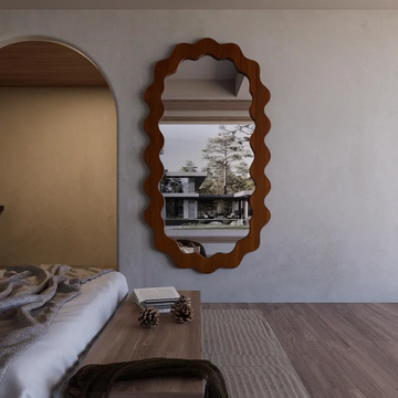 Solid Oak Wavy Frame Mirror Wall Decor
