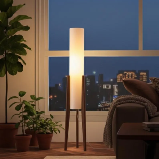Modern Walnut Tripod Standing Lamp