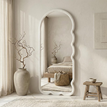 Modern Asymmetrical Velvet Frame Mirror Wall Decor