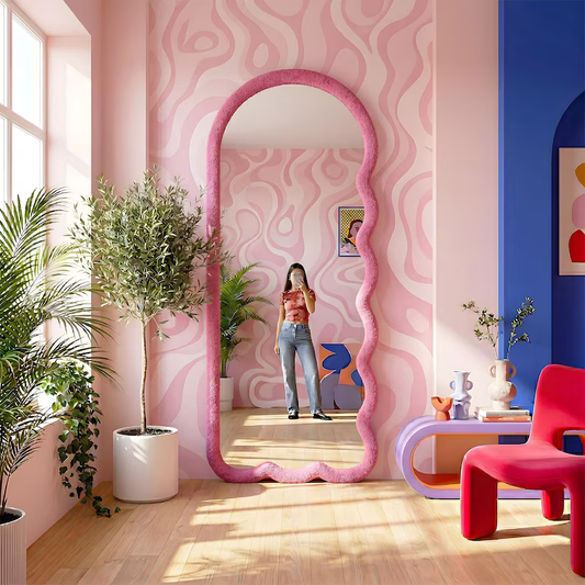 Modern Asymmetrical Velvet Frame Mirror Wall Decor