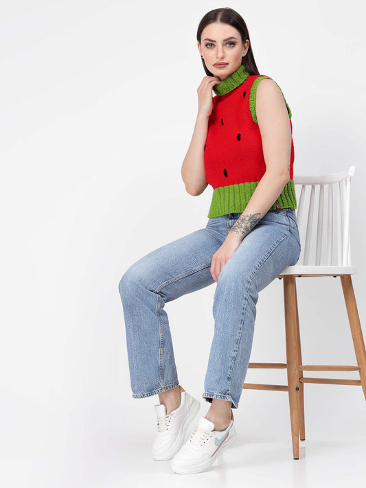 Turtleneck Watermelon Pattern Sweater